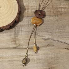 1pc Handmade Casual Vacation Style Aluminum Alloy & Resin Long Necklace, Shape & Color Vary, Floral Pattern Color & Placement Random