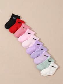 10 Pairs/Set Infants & Toddlers Random Candy Color Casual Short Elastic Mid-Calf Socks, Summer