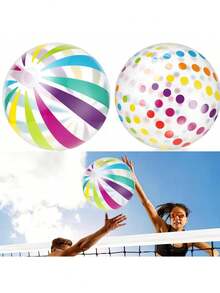 1 /3 Beach Ball, Large Colorful Inflatable Pool Water Toy, Party Decoration, Pool Ball, Summer Lawn, Beach Water Sports Team Inflatable Game, Party Gift, Transparent Inflatable And Easy To Carry, Can Be Blown Up And Deflated - Multicolor - View 1