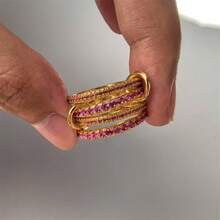 VKHK 1 pièce Bagues superposées en zirconium de luxe à plusieurs couches et colorées, convenant à un port quotidien et aux mariages, cadeau pour femmes - Or jaune - Voir 19