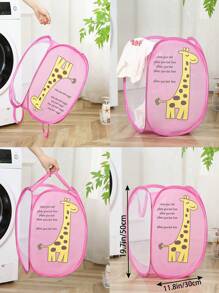 1pc Branco Malha Respirável Cesto de Armazenamento Cesto de Roupas, Girafa Bonito Padrão Animal Bolsa de Armazenamento Dobrável para Roupas de Bebê Brinquedos, Pop Up Cesto de Roupas Amor Dia dos Namorados