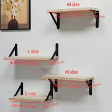 1/4 件乡村风格浮动搁板，木质壁挂式储物架，适用于浴室装饰、卧室、客厅和植物（自然色），农舍风格木质壁架，适用于卧室、客厅、浴室、厨房 - 黑色 - 查看 3