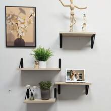 1/4 件乡村风格浮动搁板，木质壁挂式储物架，适用于浴室装饰、卧室、客厅和植物（自然色），农舍风格木质壁架，适用于卧室、客厅、浴室、厨房 - 黑色 - 查看 4