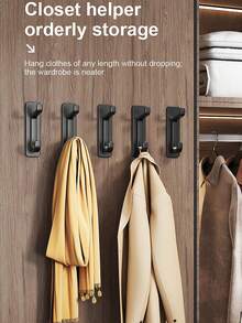 5 件重型自粘式墙钩，无需钻孔，坚固的塑料挂钩，用于悬挂衣服、帽子、手提包 - 时尚黑色设计，易于安装，家庭组织必需品，壁挂挂钩 | 时尚黑色挂钩 | 无需钻孔安装，实用挂钩