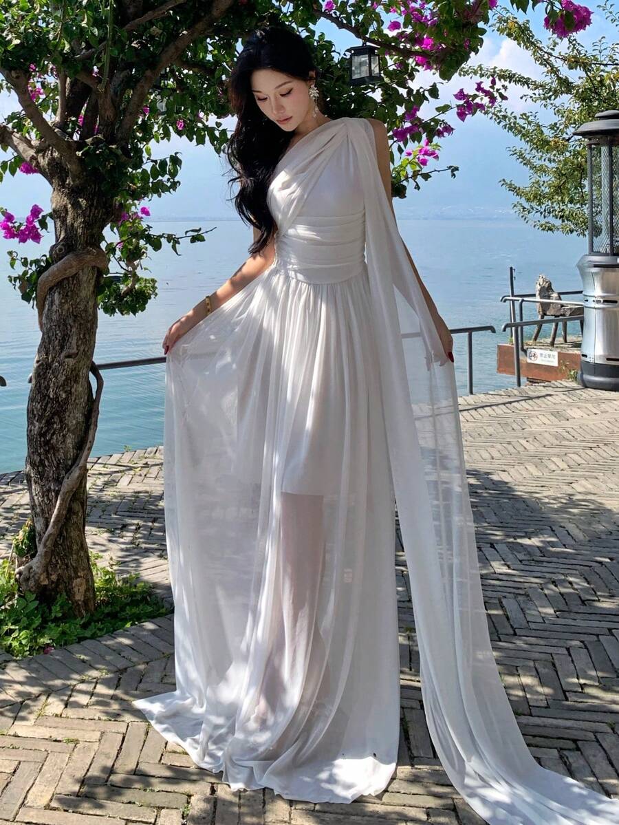 Váy dạ hội dự tiệc màu trắng ôm sát, không tay, thanh lịch và sang trọng cho nữ, váy dự tiệc sinh nhật cổ điển dành cho nữ - trắng - Xem 1