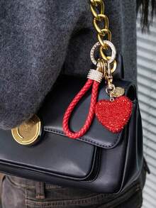 1pc Creative New Fashion Personalized Alloy Rhinestone Heart Shaped Bag Charm, Studded Keychain, Leather Cord Car Key Chain, For Bag Decor, Daily Wear, Suitable As Gift For Family, Friends, Classmates, Valentine's Day, Birthday, Teacher, Souvenir - Multicolor - View 8