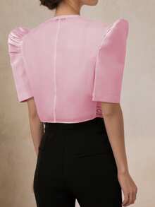 Modern Philippine Style Philippine Pattern Vintage Print Puff Sleeve Blouse, Spring/Summer - Dusty Pink - View 2