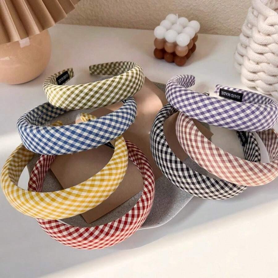 The Gentle Checkered Design Height-Increasing Sponge Hair Band On The Top Of The Head Has A Retro And Artistic Style. It Is A Daily Face And Face Accessory, Hairband Headband For Women, Hair Accessories, Hair Hoop