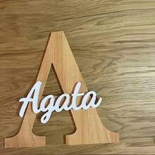 1 件定制木质和亚克力铭牌 - 个性化首字母墙壁艺术，采用木材和亚克力制成，优雅的脚本设计，天然木纹饰面，非常适合家居装饰或独特的礼物，绿色装饰，木质和亚克力饰物 - 彩色 - 查看 5