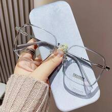 New Fashion Large Frame  Light Reading Glasses For Women, Internet Celebrity No-Makeup Versatile Big Face Slimming Fashion  Non-Prescription Glasses - 透茶框(帶鼻托) - 查看 8