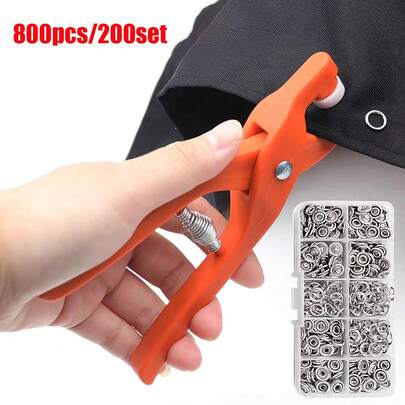 EDCUEBE7 800 piezas / 200 sets botones a presión de metal plateados con alicates de instalación, kit de herramientas para costura y manualidades DIY, 9.5mm