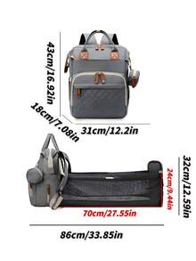 1pc Multifunctional Baby Stroller Bag, Large Capacity Folding Bed Mommy Backpack, Can Be Carried On Both Shoulders Or By Hand, Oxford Cloth Material, Strong And Wear-Resistant, With Dry And Wet Separation Bag/Sandwich Zipper Bag