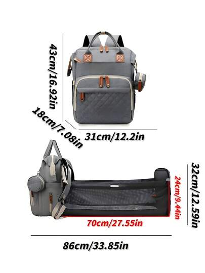1pc Multi-Function Baby Stroller Bag, Large Capacity Foldable Diaper Bag, Backpack Or Handheld, Oxford Cloth Material, Durable, With Wet/Dry Separation Compartment & Sandwich Zipper Pocket