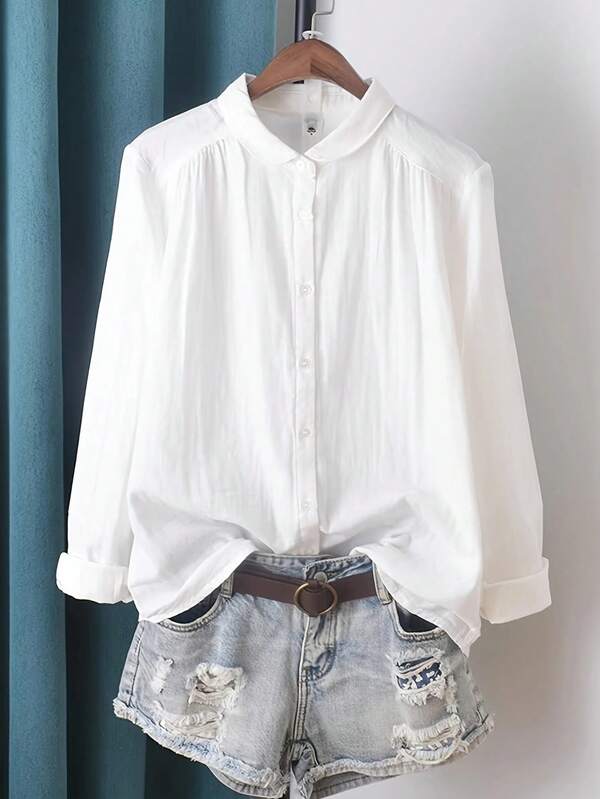 Camisa de manga larga con botones para mujer LuminousWealth - Elegante, cuello clásico, adecuada para primavera/verano/otoño, moda diaria, regalo de Navidad y Año Nuevo