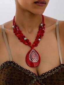 1 chiếc vòng cổ mặt dây chuyền thời trang dành cho nữ, vỏ sò hình giọt nước màu xanh lam, hạt tròn hình học, phong cách Bohemian cổ điển, trang phục hàng ngày đa năng và làm quà tặng - vòng cổ - Xem 7