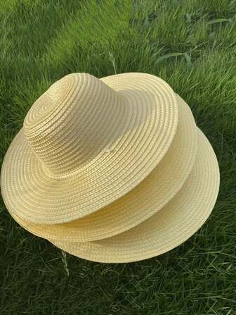 1 pieza Sombrero de paja de ala ancha de estilo bohemio, sombrero de playa con protección UV transpirable apto para hombres y mujeres, para jardinería, pesca, con diseño de talla ajustable