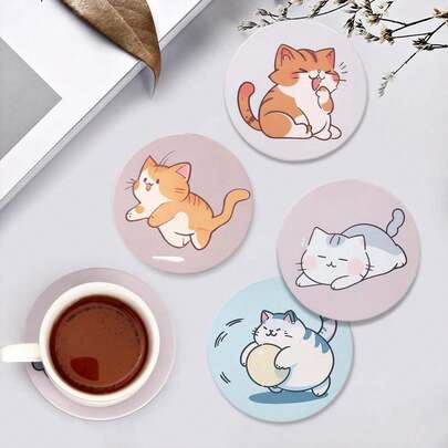 1pc Acrylic Cat Themed Coaster, Cute Gift For Cat Lovers, Coffee Table Mug Mat, Unique Cat Theme Gift, Kawaii Anime Decor Office Desk Drink