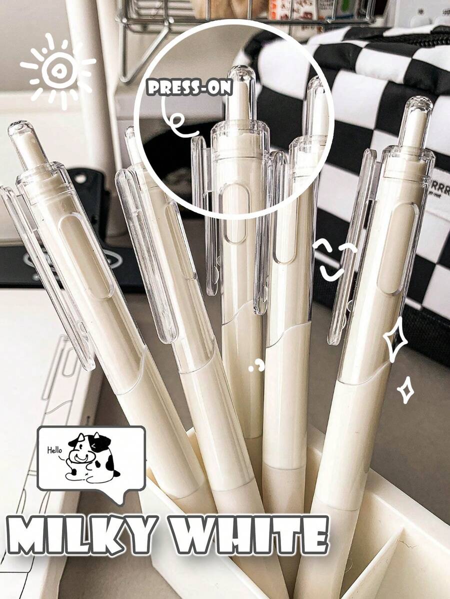 Push-Button Fast Dry Mini White Pen, Neutral Pen 0.5mm For Students, Exam, Note-Taking, Back To School Essential, Perfect Gift For Teachers And Students - Black - View 1