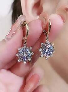 1 par de brincos de zircônia floral da moda para mulheres, joias, brincos adequados para uso diário, acessórios diários, presente para o Dia dos Namorados, mãe, dia das mães