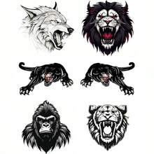 1pc Black & White Animal Series Fierce Lion Head, Wolf, Leopard, Gorilla King Kong 3D Effect Car Scratch Cover Sticker Decal For Automotive, Motorcycle, Vehicle Decoration - one-size - View 12