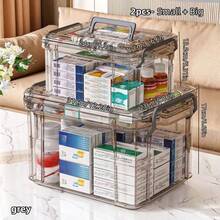 大容量双层透明PVC药品收纳盒 - 取用方便，适合居家及旅行，无需电源，轻巧便携，磨砂表面，可放置于台面，独立设计，容量小于3.2立方英尺，最大高度27英寸，防水，翻盖式封口，多用途收纳盒 - 灰色 - 查看 18