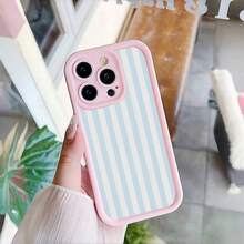 1pc  Striped Checkered  Phone Case With Precise Cutouts To Protect Camera, Shock-Absorbing Design Compatible With IphoneX XS/ 11 Pro Max/12 Pro Max/13 Pro Max/14 Pro Max/15 Pro Max/16 Plus/16 Pro Max - 粉色 - 查看 1