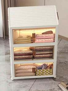 Asnews 1/2/3/4/5layers Plastic Storage Bins With Lids, Stackable Storage Containers With Wheels, Folding Storage Boxes, Collapsible Storage Bins, Closet Organizers And Storage For Living Room, Kitchen, Office, Dorm - trắng - Xem 4