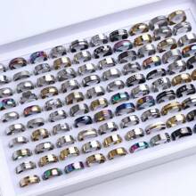 20pcs/pack Fashionable Stainless Steel Gold Silver Black Striped Ring, Suitable For Men's Daily Wear, Party, Gifts, Accessory