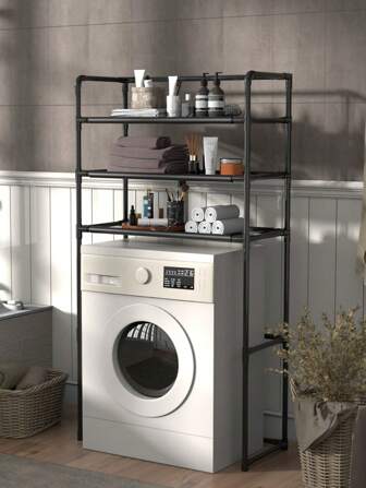 1pc 3-Tier Washing Machine Storage Rack Toilet Bowl Storage Rack Drum And Agitator Floor-Standing Storage Rack For Washing Machines Above The Bathroom Multiple Layers Freestanding Bathroom Organizer Sturdy Metal Frame With Hooks Space-Saving Behind Toilet Storage Rack Stainless Steel Finish No Assembly Required Fits Most Toilets White Restroom Decor And Accessories Spacesaving Design No Tube Construction Standing Shelf