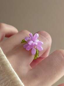 1 pieza Anillo elástico con flores de violeta dulce decoradas con cuentas, adecuado para uso diario, fiestas y eventos de las mujeres