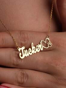 1Pc Customized Heart Dog Paw Name Necklace For Women Gold Color Stainless Steel Geometric Necklace Pet Party Jewelry Gift
