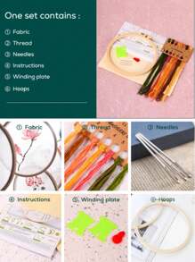 1 Set Diy-stickmaterial-kit Mit Stickrahmen, Blumenserie-wanddekormalerei, Zufällige Lieferung Der Fadenwickelbrettfarbe