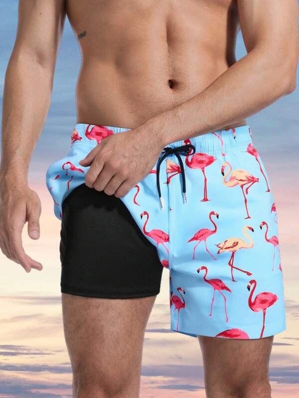 Shorts de natación para hombres MADHERO con forro de compresión 2 en 1, de secado rápido