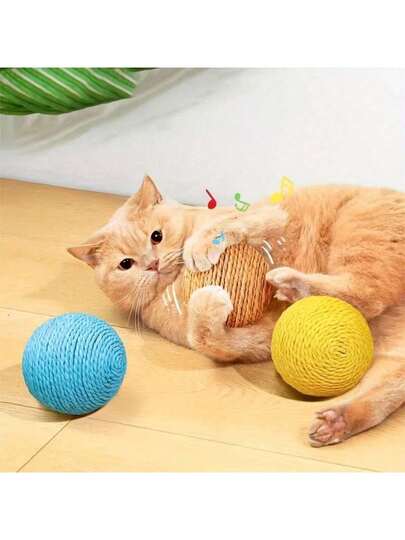 1 件猫抓球玩具，互动声音玩具，耐刮擦咀嚼玩具，宠物伴侣有趣的剑麻球玩具，适合猫追逐和玩耍的玩具