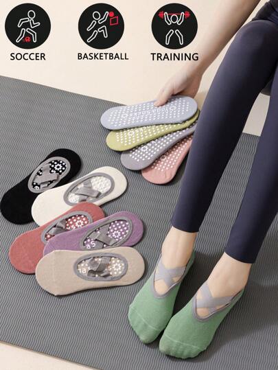 1/3/5/10 زوج/عبوة جوارب رياضية نسائية ربيعية وصيفية رقيقة قابلة للتنفس ماصة للعرق بلون أحادي مع شريط سيليكوني مانع للانزلاق مناسبة للتمارين اليوغا والبيلاتس واللياقة البدنية الداخلية، تتناسب مع بنطلونات اليوغا والملابس الرياضية بألوان الحلوى، جوارب خريفية