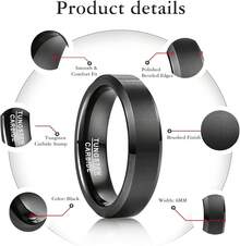 Men's Rings 6mm Black Tungsten Carbide Ring Simple Wedding Band With Beveled Edges For Men Size L1/2-Z+1 - Black - View 5