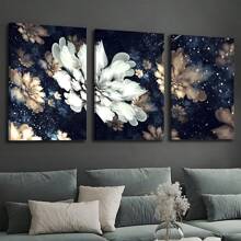 3 pièces Fleurs blanches modernes et élégantes en fleurs, art abstrait de fleurs, affiches murales sur canevas, impression haute définition avec cadre en option, décoration murale pour le salon et la chambre à coucher
