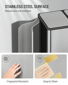 HaluPeit Kitchen Trash Can, Waste Separation System 2 Compartments 60L (2 X 30L), Stainless Steel Kitchen Trash Can, Pedal Bin, Waste Bin Quiet Slow Descent, With 15 Exclusive Waste Bags, Silver - Bạc - Xem 6