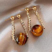 1 paire de boucles d'oreilles élégantes et rétro en pierre d'œil de tigre, pour femmes, convient pour les vacances, l'anniversaire, les rendez-vous, les bals, les fêtes, les mariages, les voyages, la tenue casual