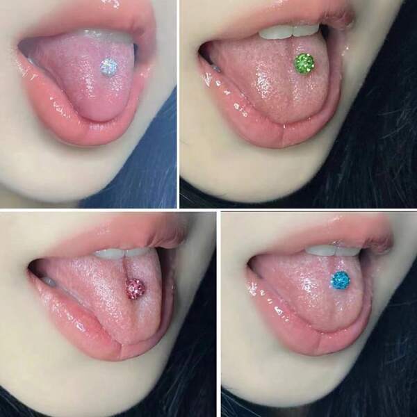 1pc Fully Rhinestone Tongue Ring, Hypoallergenic Boho Tongue Piercing Jewelry For Women