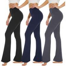 High Waisted Leggings For Women - Soft Athletic Tummy Control Yoga Pants For Cycling Dance Tights - 3 Pack Black, Dark Grey, Navy Blue - View 1