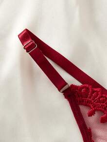 女士两件套酒红色宫廷成熟魅力 - 华丽性感睡袍，刺绣蝴蝶结胸罩，柔软舒适的家居服，适合所有季节