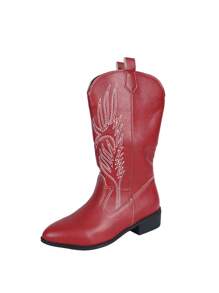 Fall/Winter 2025 Women's New Vintage American Style Embroidered Leather Pointed Toe Western Boots Women's Burgundy Leather Chic High Top Boots Women's High Heel Chunky Heel Riding Boots Women's Fashionable Punk Style Chelsea Boots,Cowboy Boots