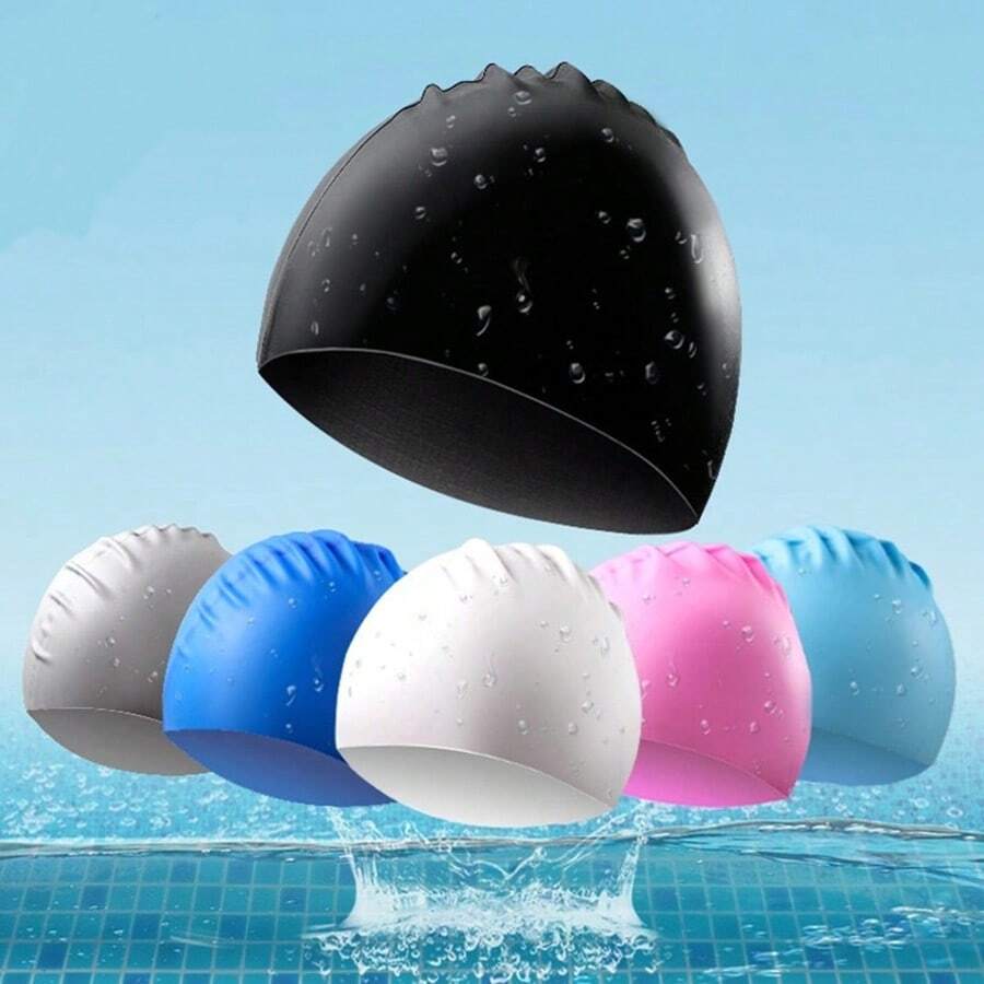 1 件纯色泳帽，硅胶贴合泳帽，适合室内游泳池必备，配有耳塞和鼻夹，具有高弹性和非锁头特性