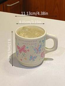1 chiếc cốc gốm hình con bướm nhiều màu vẽ tay, cốc cà phê hình con bướm sống động lấy cảm hứng từ Dopamine, cốc đựng sữa cho bạn thân và cặp đôi có tính thẩm mỹ cao, thích hợp cho phòng khách, phòng ăn, văn phòng, ký túc xá - Trắng - Xem 2