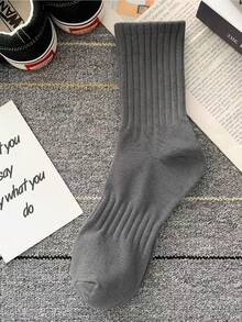 3 双多色纯色袜子套装，女士休闲运动加厚中筒袜，适合秋冬季