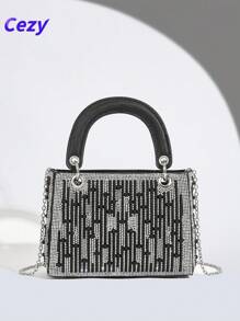 Cezy Bolso de mano elegante con decoración de strass, embrague de fiesta elegante para mujer, adecuado para fiestas, eventos y reuniones