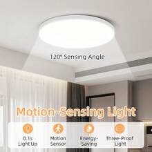 CANMEIJIA 20W/30W LED吸顶灯带运动传感器，防水雷达感应吸顶灯，适用于家庭照明，适用于阳台、室外走廊、浴室、卧室、楼梯、厨房、入口、门厅、庭院 - 白色外框 - 查看 8