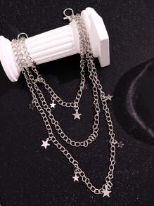 1pc Punk Rock Multi-Layer Silver Metal Hollow Star Pants Chain, Gothic Fashion Accessory Halloween Fathers Day Gift School