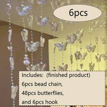 Bộ 6 rèm cửa treo hình bướm bằng Acrylic thủ công có đính ngọc trai dùng trang trí nhà cửa và phòng, hoàn thiện (1m) - Rèm cửa hình bướm Acrylic - Xem 7